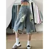 Shorts Vaqueros Cropped Adelgazantes con Diseño Desgastado para Mujer 2026 Verano Talla Grande Rectos Holgados Deshilachados de Longitud Media