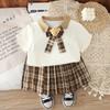Traje de moda de manga corta para niños 2025 nuevo verano estilo occidental traje estilo académico niños y niñas ropa de verano estilo occidental