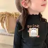Camiseta de Manga Larga Base para Niñas con Cuello Volante, Felpa Cálida, Elegante, Cuello Semi Alto, Ropa Interior, Top Cepillado, Otoño/Invierno, para Niños Mayores