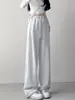 Pantalones de chándal grises para niños y adultos, nuevo estilo primavera y otoño 2026, para personas menudas, estilo coreano, sensación perezosa y relajada, pantalones de chándal holgados de pierna ancha