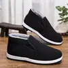 Zapatos de tela de Old Beijing para invierno para hombre, forrados de felpa, cálidos, de caña alta, talla grande, zapatos de algodón para hombre, slip-on, engrosados, negros, zapatos de trabajo