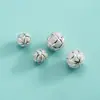 Cuentas Espaciadoras Mate Arenadas de Plata de Ley S925, Cuentas Redondas de Globo de Arena Brillantes, Cuentas Sueltas para Pulsera de Perlas de Cristal Hecha a Mano para Manualidades