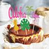 Decoración de mesa hawaiana AL OHA con piña, coco, flamenco, tortuga, hoja, pastel, tarjeta