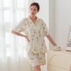 Pijama de Algodão Bambu para Mulheres, Estilo Verão, Conjunto de Roupa de Casa de Gaze Dupla Camada de Alta Qualidade, Shorts de Manga Curta, Produto de Primeira Classe Classe A