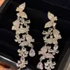 Aretes de Aguja de Plata con Borlas de Mariposa Incrustadas de Diamantes, Lujo Ligero y Sensación de Alta Gama, Frescos y Versátiles, Adecuados para el Trabajo Diario, Venta al por Mayor