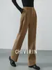 Calça de Veludo Retrô Estilo Old Money para Mulheres, Perna Reta de Alta Qualidade, Calça Casual com Plissados Duplos Estilo Italiano com Senso de Design, Calça Social