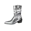Botas tamanho 32-48, botas de montaria de bico fino estilo europeu e americano para mulheres, botas simples de cano médio para o dia a dia, botas femininas de comércio exterior transfronteiriço