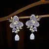 Nuevos Pendientes de Flor Morada Elegantes de Lujo Accesible con Forma de Gota, Aguja de Plata S925, Pendientes Elegantes de Lujo de Alta Gama Exquisitos