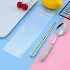 Juego de tres piezas acero inoxidable paja de trigo palillos cuchara tenedor estudiante adulto viaje cantina vajilla portátil venta al por mayor