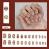 Cuadros de Estrellas y Corazones Juguetones en Marrón Claro y Amarillo Cremoso Pegatinas de Uñas Falsas Versátiles Desmontables Uñas Portátiles 24 Piezas