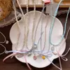 Novo Colar de Concha com Laço de Strass Azul e Rosa Decoração Infantil Série Azul Pingente de Cabaça Acessórios para Vestido de Verão