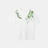 Camiseta Masculina Bordada Floral High Street Americana Tendência Verão de Luxo Ootd Manga Curta Gola Pequena Pesado Casal Meia-Manga