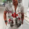 Comércio Exterior Amazon Venda Quente Camisa Masculina com Estampa Digital 3D Dia Nacional Canadense Manga Curta com Bolso Canguru Calças