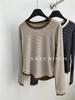 Outono/Inverno 2024/Camiseta de Manga Longa Falsa Duas Peças Risca de Giz Feminina Retrô Slim Fit Emagrecedora Versátil Gola Redonda Camiseta Básica de Ombro
