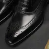 Sapatos Masculinos Brogue de Couro Genuíno com Bico Longo, Novos Modelos Transfronteiriços no Aliexpress, Sapatos Formais de Negócios para Casamento