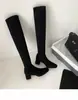 Botas longas de salto alto acima do joelho para mulheres, novas botas slim de camurça stretch para outono e inverno 2025, botas de cano alto, botas longas populares
