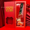 Hazte Rico al Instante Llavero de Oro Puro 999 Set de Caja de Regalo Bolso Dorado Colgante Regalo de Banco, Casa de Bolsa, Compañía de Seguros