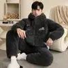 Pijama de coralina de invierno para hombre, tres capas de algodón acolchado con forro polar de franela, traje cálido para el hogar de otoño e invierno