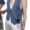 Moda coreana Casual de moda Chaleco de mezclilla Chaqueta para mujer Verano Estilo extranjero Moda Holgado Apilado Cuello en V Chaleco