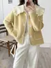 Primavera 2025 Novo Cardigan de Tricô Gola Boneca Dupla Face Tolen Estilo Chanel Solto Suéter Casaco Suavizante de Idade Macio e Aconchegante para Mulheres