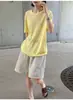 Camiseta Leino Verão Novo Estilo Coreano com Decoração de Corda Gola Redonda Manga Curta para Mulheres 2026, Estilo Preguiçoso, Solta, Emagrecedora, Respirável