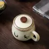 Taza de Oficina de Apsaras Voladoras de Dunhuang Taza de Cerámica Ru Kiln con Tapa Separación de Agua y Té Taza con Infusor de Té Taza de Gama Alta Souvenir