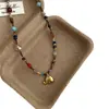 Colar Pingente de Elefante Colorido Estilo Étnico Retrô Corrente de Clavícula com Contas Nicho Dopamina Moda Feminina Novo Estilo