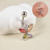 Anillo de ombligo de mariposa con circonita de acero inoxidable transfronterizo, estilo multimoda, con colgante de ojo de caballo, gota de agua y mariposa.