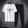 Traje de pantalón de manga corta para hombre 2024 Deportivo casual juvenil para hombre Cuello redondo Estampado Conjunto de dos piezas Casual estilo coreano