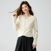 Cardigã de malha de cashmere com nervuras verticais para mulheres, de manga comprida, gola redonda, caimento justo, leve, top base elegante