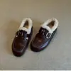 Versión de Piel de Vaca ~ Zapatos de Tacón Bajo Retro Nuevos con Hebilla de Cinturón Cosida, Zapatos de Algodón para Otoño e Invierno, Nuevo Estilo Cálido con Tacón Cubierto y Zapatos de Piel para Mujer