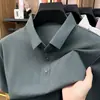 Nueva Camiseta de Manga Corta de Seda de Hielo de Lujo Ligero para Hombre Verano Rayada Atractiva Camisa Polo con Cuello de Solapa Top Casual de Negocios
