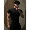 Streetwear Fitness Secagem Rápida Manga Curta Masculina Nova Slim-Fit Versátil Camiseta Muscular Elástica Corrida Treino Uso Casual