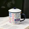 Taza de Cerámica con Tapa Taza de Agua Vintage para Oficina Estilo Hong Kong Creativo Tendencia Clásico Nostálgico Taza Imitación Esmalte