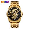 SKMEI Moda Estilo Chino Tótem Dragón Grabado Correa de Acero Inoxidable Reloj Calendario de Negocios para Hombre