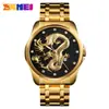 SKMEI Moda Estilo Chino Tótem Dragón Grabado Correa de Acero Inoxidable Reloj Calendario de Negocios para Hombre