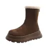Botas de nieve de suela gruesa para mujer, nuevo estilo de invierno 2026, forradas de felpa, engrosadas, cálidas, acortadas que aumentan la altura, estilo versátil, botas de algodón de felpa