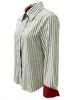 2026 Ropa de Mujer de Comercio Exterior Transfronterizo Europeo y Americano Otoño Nueva Camisa Vintage Simple Rayas Bloques de Color Top Talla Grande