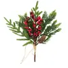 Accesorios para Ramo de Rama de Pino y Bayas Rojas de Navidad, Bayas Artificiales, Cascabeles, Cuerda de Navidad, Ramas de Ramo de Pino con Bayas Rojas