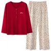 Novo conjunto de pijama de outono para mulheres, com mangas compridas e calças compridas, cardigã de gola redonda em duas peças, conjunto de casa 100% algodão para transmissão ao vivo, com frete grátis