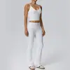 Conjunto de yoga estilo europeu e americano, tecido escovado dupla face, camisola sexy com decote V profundo, calça longa invisível que levanta o bumbum 62128+52338