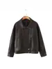 Chaqueta larga de mujer para otoño e invierno, estilo europeo y americano, con solapa, bolsillos, dobladillo decorativo, cintura elástica y material retro de PU