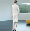 Traje de Falda Corta Profesional Blanco Crudo Nuevo Estilo Primavera y Otoño para Mujer, Elegante Estilo Diosa de Longitud Media Bodycon Formal Ropa de Trabajo