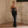 Estilo de luxo leve europeu e americano transfronteiriço francês elegante sem mangas tomara-que-caia renda slim-fit emagrecedor vestido de noite longo