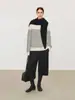 Suéter Joc de Punto de Lana a Rayas de Bloques de Color con Cuello Redondo, Tejido Grueso de Patchwork para Otoño e Invierno