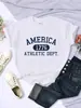 Modal Transfronterizo 1776 Estampado Americano Talla Europea Estilo Europeo y Americano Manga Corta Top para Mujer Seda de Leche Absorbente de Sudor Deportivo Manga Corta