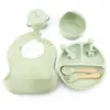 Atacado transfronteiriço louça infantil tigela complementar prato de silicone garfo colher de bebê babador conjunto de 8 peças de produtos anti-queda para maternidade e infância