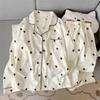 Comércio Exterior Transfronteiriço ao Vivo Primavera e Outono Nuvem Algodão Gola Lapela Cardigan Manga Longa Calça Longa Conjunto de Pijama Feminino Casual Roupa de Casa