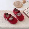 Sapatos Pequenos de Couro Veludo Estilo Coreano para Crianças Primavera e Outono Sapatos Vermelhos de Princesa para Meninas Sapatos Baixos Simples Mocassins de Bebê Sapatos de Vovó