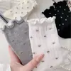Calcetines de Puro Algodón para Mujer de Media Pantorrilla Estilo Japonés Malla Floral Transpirables Calcetines de Altura Media Puño de Burbuja Calcetines Apilados para Primavera y Verano